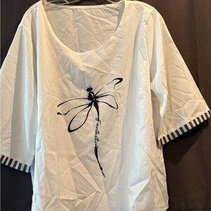 Elegant White Graphic Blouse with Black Design